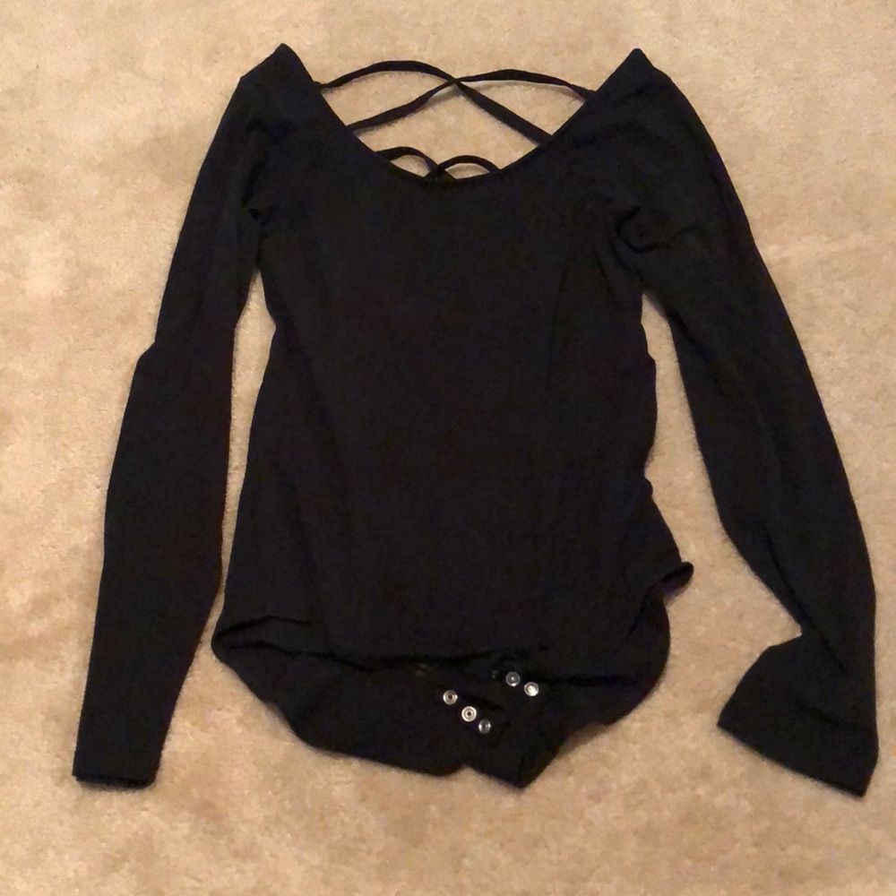 NWOT Black longsleeve bodysuit with open crossback